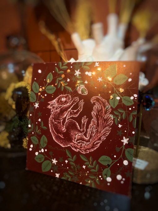 Carte Noël écureuil or rouge